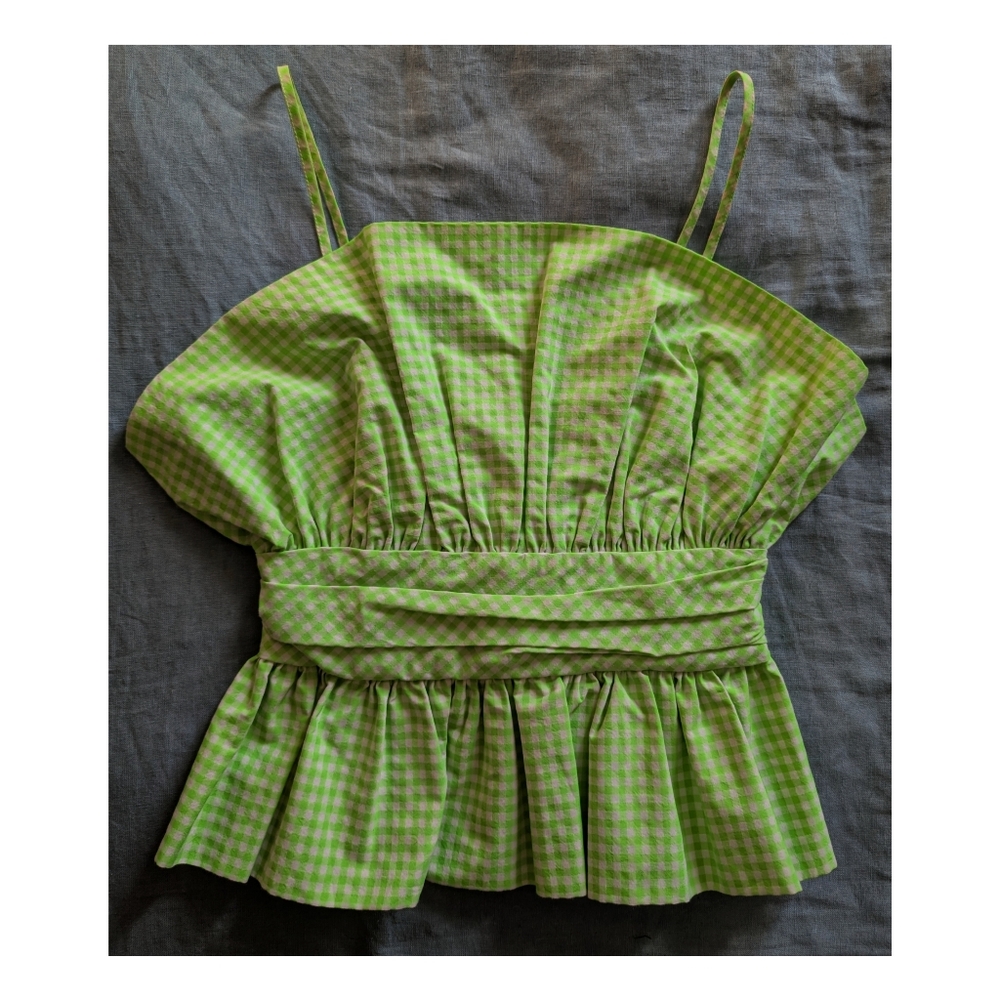 Zara Lime Green Gingham Print Peplum Tank